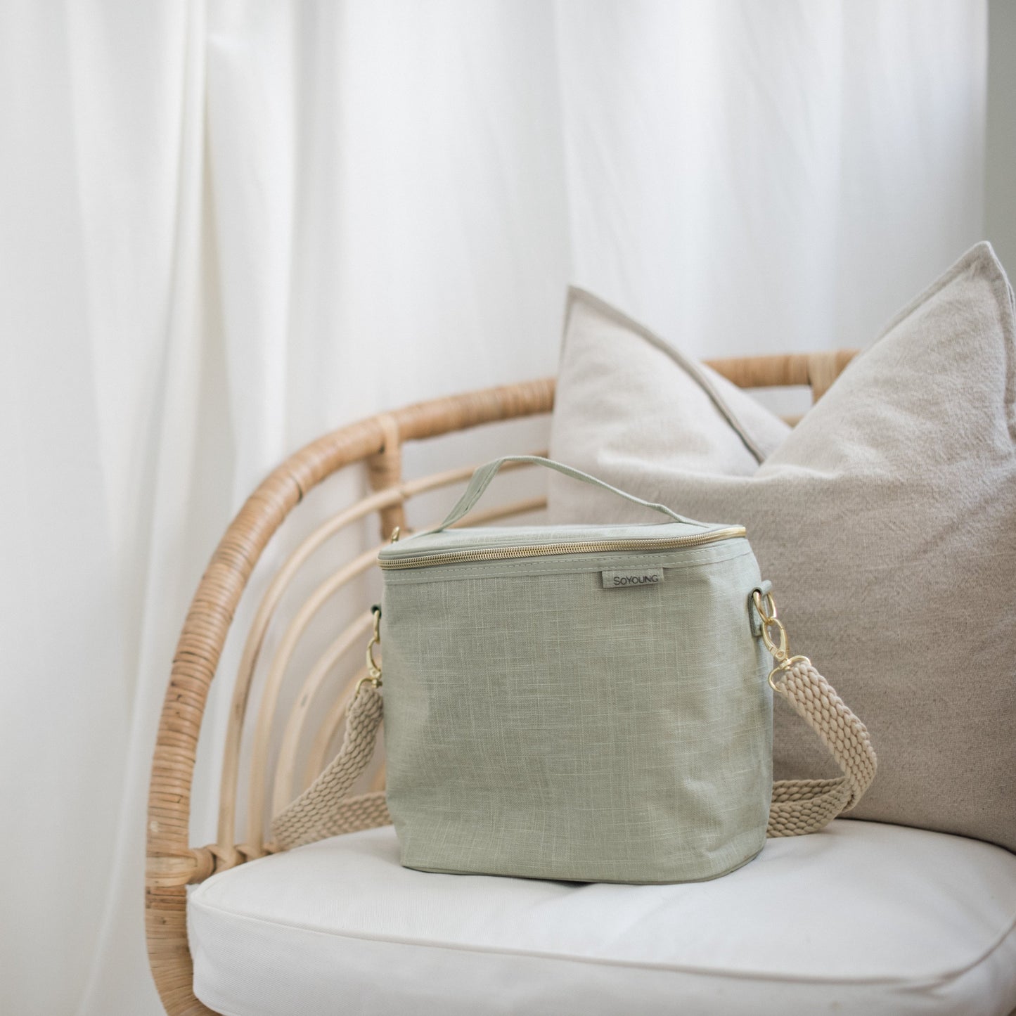 SoYoung Insulated Lunch Bag Sage Green Linen Singapore