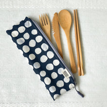 Travel Bamboo Cutlery Pouch Set Indigo Pebbles Singapore