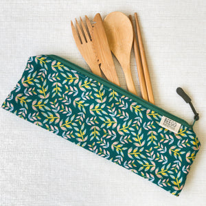 Travel Bamboo Cutlery Pouch Set Falling Leaves Singapore
