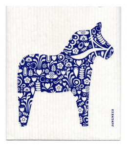 Swedish Dishcloth Blue Dala Horse