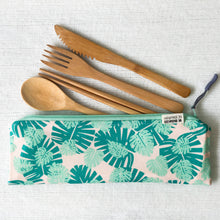 Travel Bamboo Cutlery Pouch Set Monstera Leaf Singapore