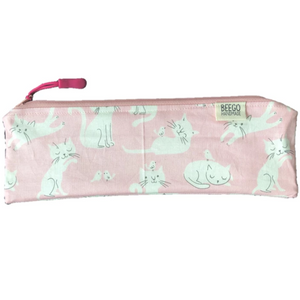 Travel Bamboo Cutlery Pouch Set Pink Cats Singapore