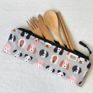 Travel Bamboo Cutlery Pouch Set Puppy Party Singapore