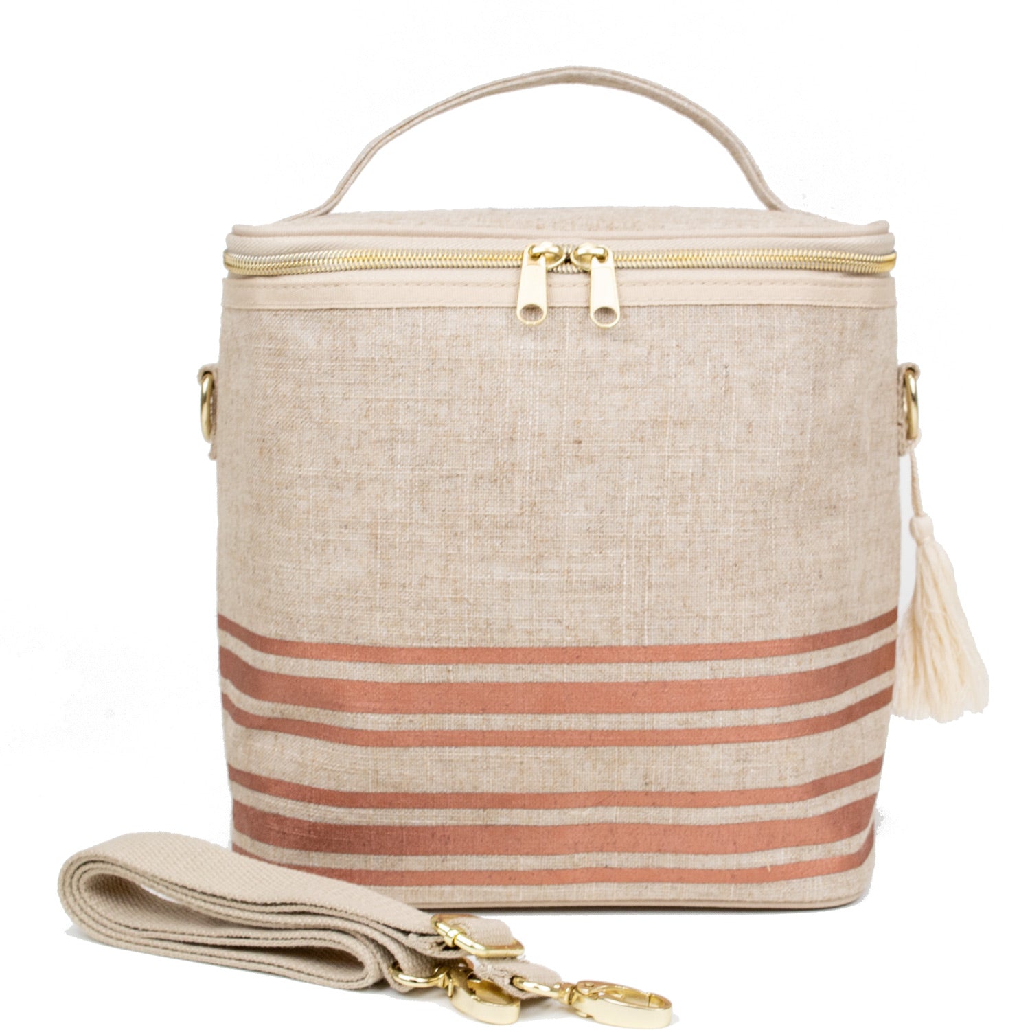 SoYoung Insulated Lunch Bag Rose Gold Stripes Linen Singapore