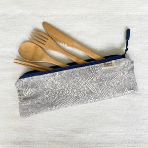 Travel Bamboo Cutlery Pouch Set Waves Singapore